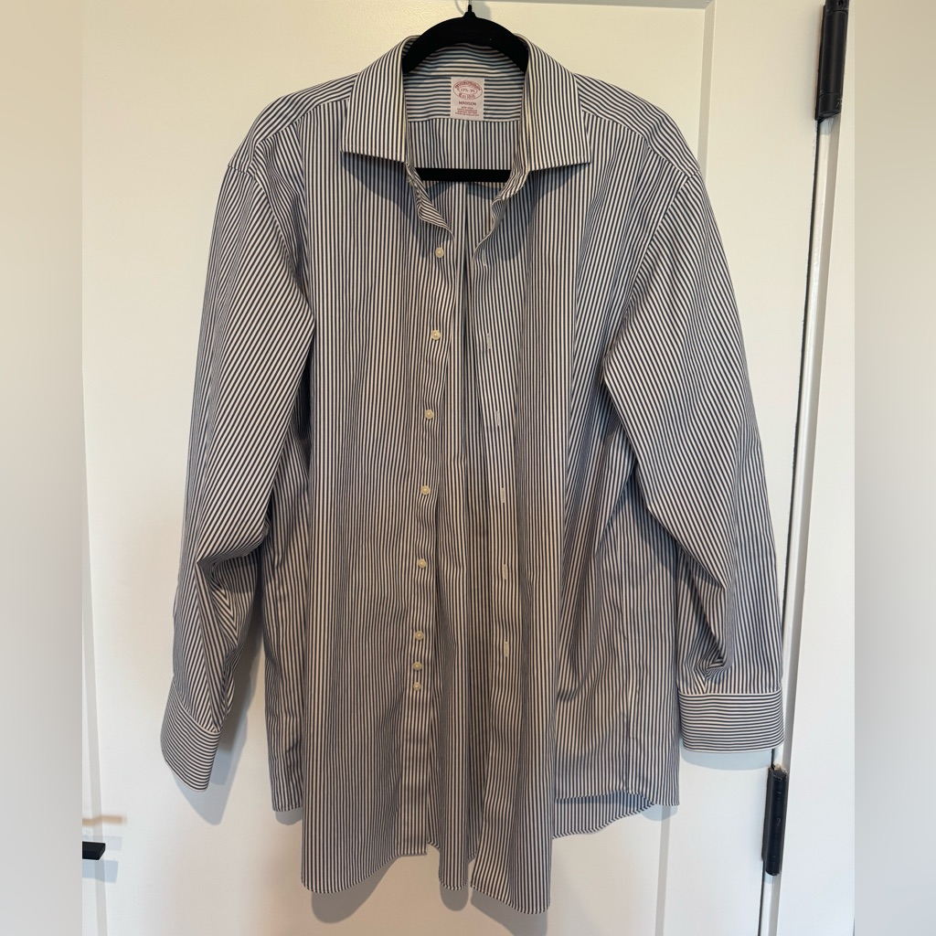 Brooks Brothers Navy And White Striped Button-Up